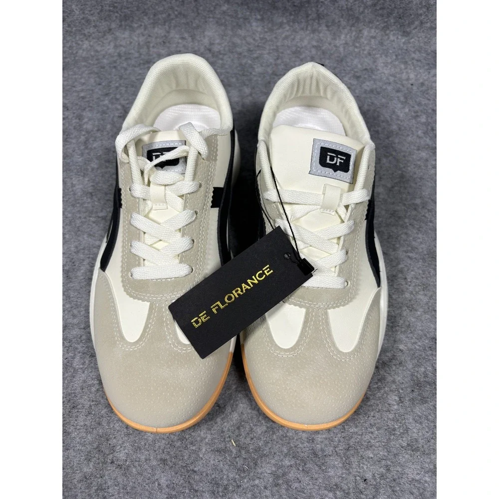 De Florance Low Top Sneakers 9.5 Cream Black Italian Design Platform Sole - Picture 3 of 9